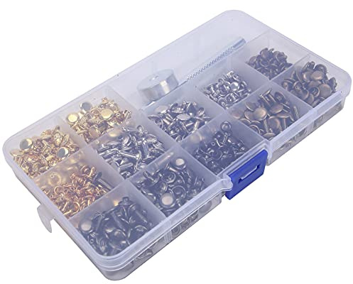 Generic Set di Rivetti in Pelle Set di Artigianato Fatto a Mano in Ottone Resistente Fai-da-te per Appassionati di Artigianato in Pelle 363 Pezzi Rivetti in Ottone per Cinture, Giacche, Scarpe,