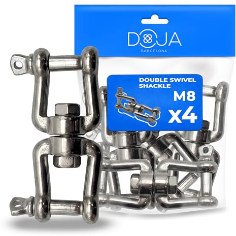 DOJA Barcelona Anillo Doble Giratorio Grillete - Pack 4 - Ø8mm - Grilletes Giratorios Doble, Anilla Giratoria, Diseño Versátil y Resistencia a La Corrosión para Cadenas Cables y Cinchas