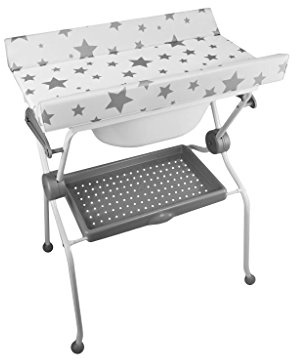 PLASTIMYR Bañera Cambiador Bebe ADA - Plegable con Patas Antideslizantes para Mayor Seguridad - Bañera Plegable Bebé Viaje con Cambiador Abatible y Bandeja Portaobjetos – Portable Gris