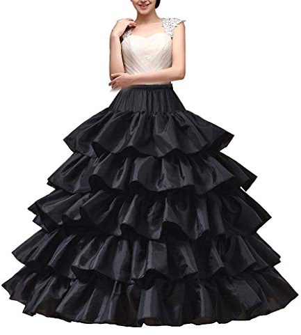 YULUOSHA Sottogonna da donna in crinolina, con 4 cerchi, 5 increspature, abito da ballo, mezza sottoveste per abito da sposa, nero, taglia unica
