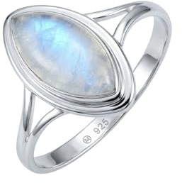 mantraroma Silberring Damen 925 Sterling Silber – ellipsenförmiger Edelstein Ring 6 x 12 mm, schlichter minimalistischer Damenschmuck modern elegant, Geschenk für Frauen