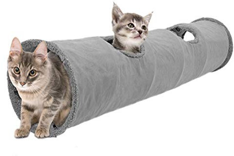 POPETPOP Popopopp Katzentunnel, 70 cm, faltbar, Wildleder, Katzen-Spielzeug, Katzen, Bett, Haus für Kätzchen, Welpen, Kaninchen, Größe S, Grau