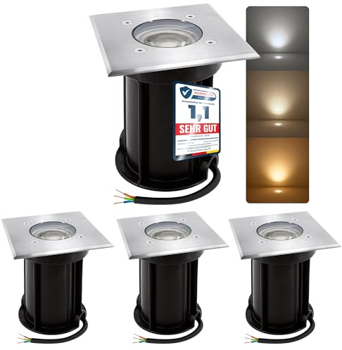 linovum 4 Stück BOQU Bodenstrahler aussen IP67 mit LumiFLEX LED GU10 6W warmweiß + neutralweiß + tageslicht 230V - befahrbar bis 500Kg