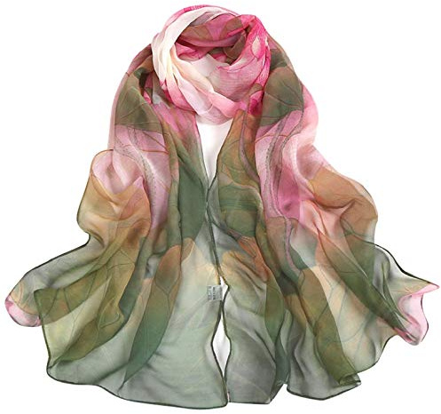 CMTOP Echarpe Soie Femme Chale Femme Mousseline de Soie Elégant Retro Foulard en Soie Fine Respirant Transparent Chifon Silk Scarf 160 * 50cm,Taille unique,Vert,Taille unique,Vert-Vert