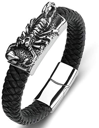 Daesar Lederarmbänder für Männer Schwarz Skorpion, Partnerarmband Leder mit Magnet Armband Geflochten 20CM