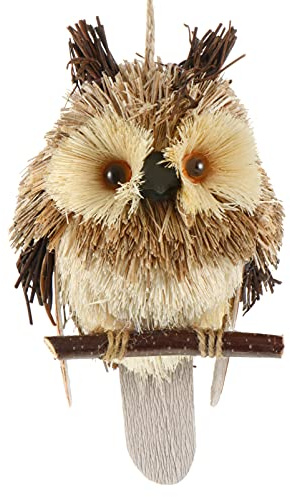 PRETYZOOM Stroh Eule Figur Holz Anhänger Gartenfiguren Dekofigur Garten Statue Skulpturen Gartendeko Tiere für Wohnzimmer Wanddeko Hängedeko Hof Dekoration Terrassen Deko Ornamente