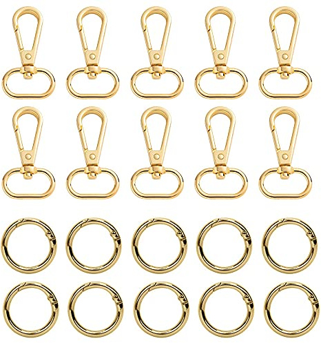 Zasvec Karabiner Gold 20 Stück Schwenker Hummer Haken Karabinerhaken für Taschen Ring Karabiner Drehbare Karabinerhaken Runde Karabinerhaken Taschenkarabiner für DIY Zubehör Gold 25mm