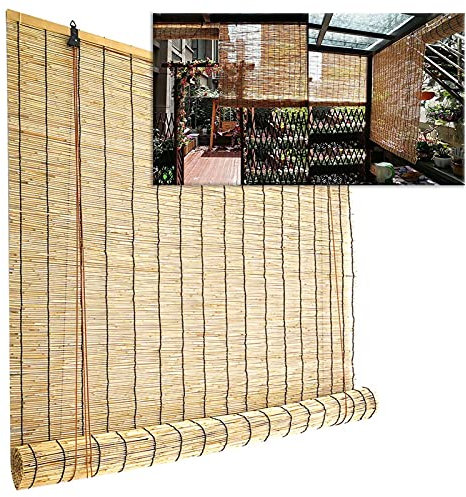 Jolan Natürlicher Schilfvorhang,Fensterrollos,Bambusrollo Aussenbereich,Dekorative Raffrollos,Wasserdicht/Atmungsaktiv Rollläden,Strohvorhang,Reed Vorhang,Anpassbar Jalousien,W×H-145x260cm/57x102in