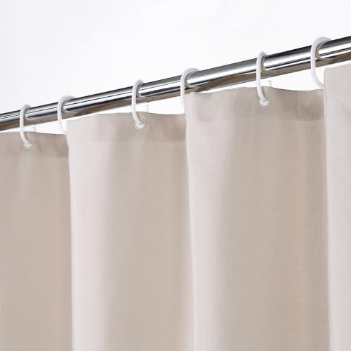 LinTimes Hotel Luxus Flachs Leinen wie 240GSM Schwerer Stoff Duschvorhang mit Haken waschbar,Elfenbein,150x180 cm