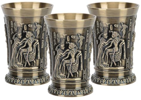 3 Stück Vintage Wein Schnapsglas, 6.2x4.2cm Mittelalterlicher Weinbecher, Retro Ägyptische Tasse Metallkelch für Motto Party Dekoration, Hochzeitsrequisite, Bar Supplies(3 stück)