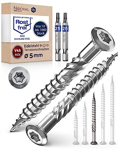 Tornillos para terraza de acero inoxidable A4 – TX25 – 5 x 60 mm – 500 unidades – Tornillos para tarima y madera exterior