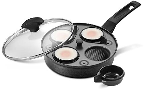Prestige Egg Poacher Pan - 2 in 1 Poached Egg Maker with 4 Non Stick Egg Poachers Inserts & 20cm Induction Frying Pan with Lid, Stay Cool Handle, Dishwasher Safe Cookware