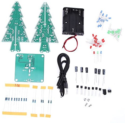 Árbol de Navidad 3D LED Electrónico, Árboles Artificiales Plantas Artificiales Flores Kit de Circuito Montar Colores LED Estéreo Árbol de Navidad(Conjunto de Bricolaje de Tres Colores)