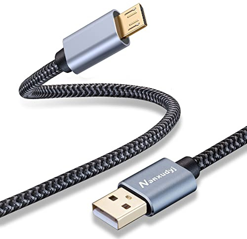 Micro USB Cable 6M,Nanxudyj Long Fast Charging & Sync Android Charger,Braided Nylon Micro USB Cables for Samsung Galaxy S7/S6 and Edge,Note 6/5,Sony,Kindle,PS4,Android Devices - Grey