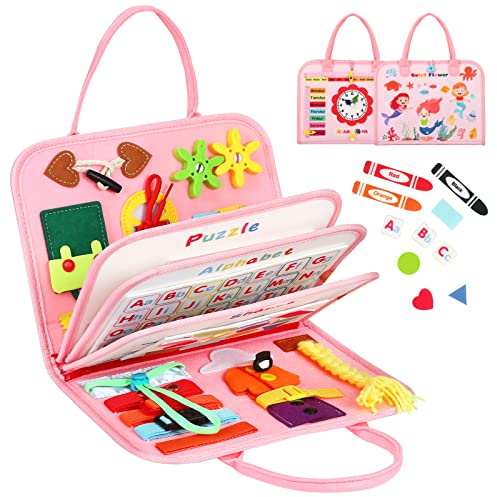 8 in 1 Toddler Busy Board for 1 Years Old, Montessori Toy Busy Book for Toddlers 1-3 Educational Sensory Toy Activity Basic Motor Skills, Kid Airplane Travel Essential 2-4 Yr Birthday Gift for Girl