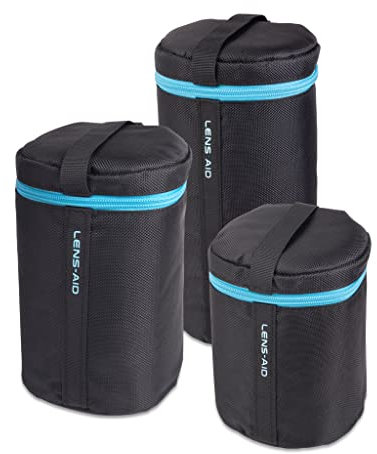 LENS-AID Objektivtasche dick gepolstert: Objektiv-Schutzhülle mit Reißverschluss und Gürtelschnalle