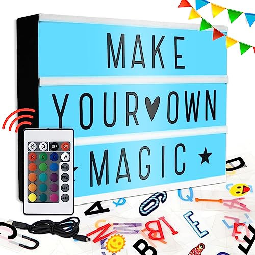 TAVADA LED Lightbox,Leuchtbox mit Farbwechsel| Inklusive 294 austauschbaren Buchstaben und Symbolen | A4 Leuchtkasten für Hochzeiten, Geburtstagsfeie,Party,Batteriebetrieben und USB Anschluss