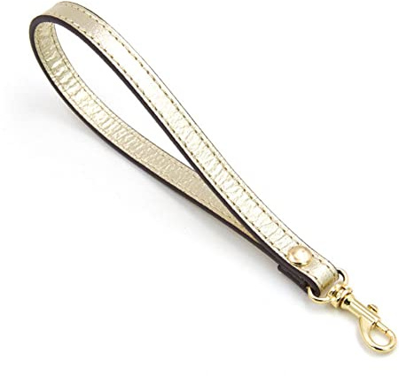 SHTGOI PU Leather Wrist Strap Key Ring Replacement Short Bracelet Bag Handles Leather Strap with Carabiner Hook Bag Strap for Handbags Purse Clutch Wristlet Purse Keychain Pouch Gold