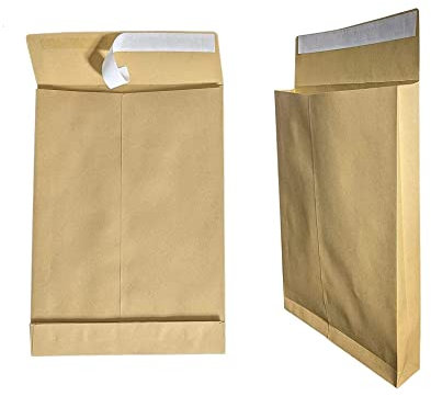 50x Faltentaschen B4 A4 braun, 250x353mm, 4cm Bodenfalte, selbstklebend mit Abziehstreifen, 130 g/qm, Faltenversandtaschen Musterbeutel