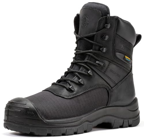 ROCKROOSTER Beaufort CSA Men's Work Boots, 8 Composite Toe Waterproof Black Rubber Lace up Leather Construction Boots, Metal Free, Cut Resistant, PR, EH, ASTM F2413-18 (VAK830 US 9)