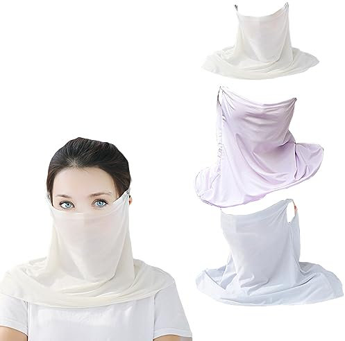 Eowppue 3 Pcs Cooling Scarf-Snood-Neck Gaiter Sun Protection Face Cover, Chiffon Anti-dust Earhook Balaclava Face Scarf, Breathable Ladies Neck Gaiter Foldable Quick Dry Camping Hiking Walking