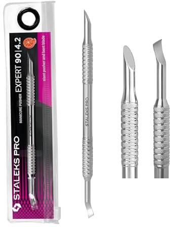 STALEKS PRO Repousse-cuticules incliné + nettoyant plié Manucure Pédicure Acier Inoxydable Expert 90/4.2