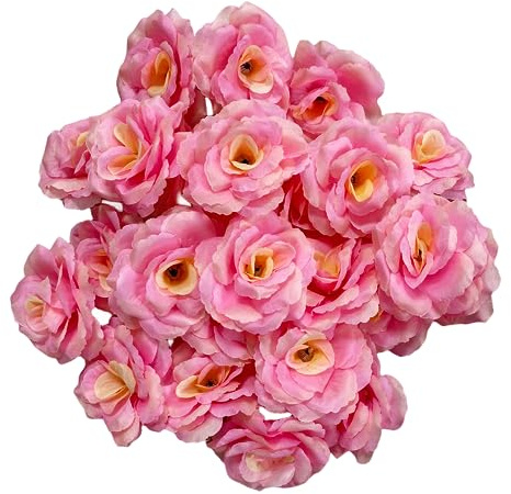Corkwaw 25 Stück 7,6 cm künstliche Rosenköpfe, Seidenrosenkopfblumen | Hochzeit Party Haus Garten Dekoration DIY Handwerk Geschenkbox Dekoration (Rosa)