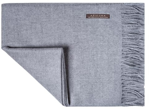 Apikuna® Alpaka Wolldecke aus 100% feinster Baby Alpaka Wolle - 180 x 130 cm in Hellgrau - kuschelig weiche & warme Decke - Sofadecke Alpakadecke Kuscheldecke Alpaka Decke Baby Alpaka Decke
