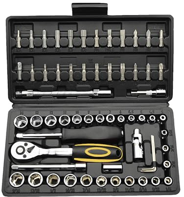 TILIBOTE Socket Wrench Set, 62PCS 1/4 Ratcheting Wrench Set With 72 Tooth count Ratchet, SAE & Metric From 5/32 - 9/16 , 4mm - 14mm,tool Set For home And car,motorcycle,bike Repair