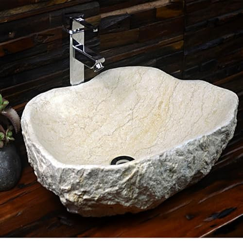 Marmor-Waschbecken, Aufsatzwaschbecken für Badezimmer, Steinwaschbecken für Toilette, Badezimmer, 100% echter Marmor, 19,7 Zoll LX 14,2 Zoll BX 5,5 Zoll H (A)