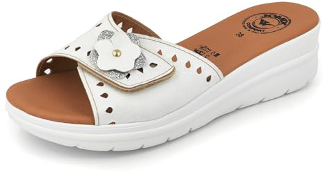 JOMIX Ciabatte Donna Estive Anatomiche Pantofole Zeppa Eleganti a Strappo Regolabile Comode da Casa Mare Spiaggia Piscina Made in Italy TD2011 (Bianco, 41)