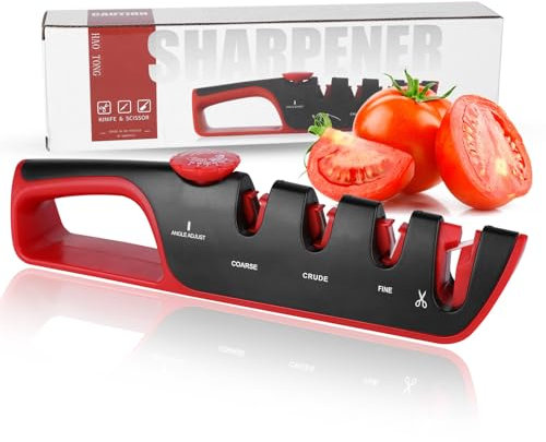 Marstey Professional Knife Sharpener, Premium 4 Stages Manual Knife Sharpener, Non-Slip, Ergonomic Design, for Kitchen Knives, Scissors, Fruit Knives