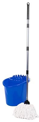 Requisite Needs Professional Mop and Bucket Set Heavy Duty with Wringer and Two Traditional Cotton Mop Heads for Cleaning Floors –Mop Bucket Capacity 16L with Pouring Lip (Blue)