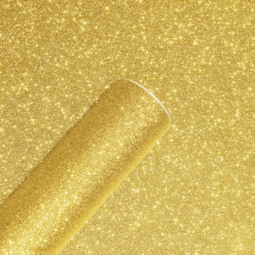 Yullpaper Glitzer Tapete Gold Dekofolie Möbelfolie Selbstklebend Wand Tapeten Wohnzimmer Glitzer Klebefolie Möbel Schrank Folie Selbstklebend Lustig Kindertapete für Kunsthandwerk 40cm X 200cm