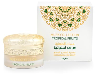 Gulf Orchid Mukhammaria Musk Tahara Luxury Solid Perfume for Body & Hair – Long Lasting Hard Fragrances Arabic Attar – 25g – Vanilla Blueberry Tropical Fruits Pomegranate Scents (Tropical Fruits Musk)