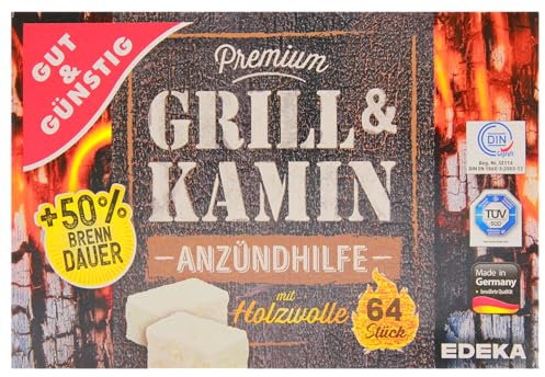 Gut & Günstig Premium Grill & Kamin Anzündhilfe, 12er Pack (12 x 64 Stück)
