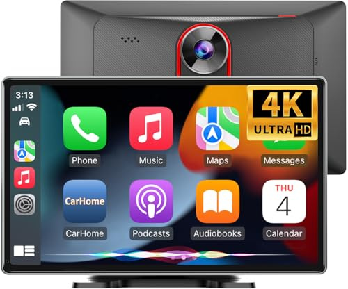 Seetato 9 inch Carplay Screen for Wireless Apple Carplay & Android Auto, Car Tablet with 4K Dash Cam, 1080P Backup Camera, Bluetooth, Navigation, Mirror Link, Voice Control Car Play Screen