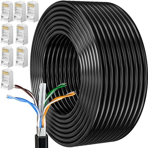 MEIPEK Cable Ethernet 40 Metros, Cat 6 Cable de Red Exterior FTP Blindado | Rj45 Network Negro Lan Internet Alta Velocidad 250MHz 40m Cabo de Rede para Enrutador Módem
