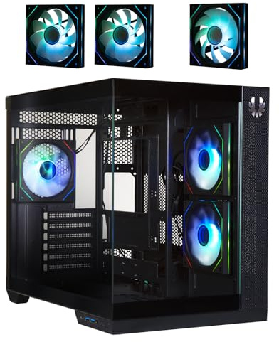 BitFenix Triton Dual Chamber PC Gaming Case Black-Panoramic Tempered Glass - Reverse Connection mATX Motherboard Compatible - 3 x Infinity Mirroring ARGB Fans (2 x Reverse)-360 mm AIO/GPU 420 mm