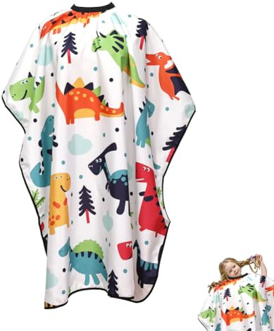 Aiweijia Kids Haircut Cape,Children Hairdressing Cape Barber Gown,Cartoon Dinosaur Hair Cutting Cover,Adjustable Hair Dressers Cape for Boys Girls