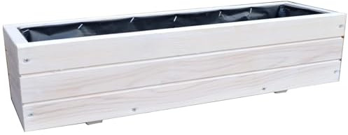 FKL DESIGN Home Deco Schmaler Blumenkasten Holz 90 cm – Pflanzkasten Balkon & Fensterbank, Pflanzkübel Wetterfest, Kräuterbeet Lang (D6 Weiß)