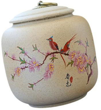 perfk Keramikdose mit Deckel, Teedose aus Porzellan,Teedosentee für Losen Tee,Tee-Aufbewahrungsbehälter für Gewürze, Pulver, Nüsse, Lotus Blatt, Vogel