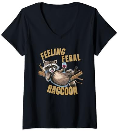 Womens Feeling Feral Raccoon Fun Raccoon Vine Raccoon Meme V-Neck T-Shirt