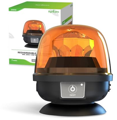 Agrieyes Magnet Rundumleuchte Akku, Klasse I Tragbare 12-24V Rotierende Warnlicht, Wiederaufladbare Amber Blitzlichter Stroboskoplichter für Fahrzeuge, Anhänger, LKW, Traktoren