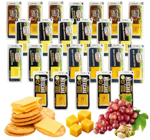 Assorted Mini Selection for Cheese Board - Pack of 25 Individually Wrapped 5 Different Flavour Cheese Portions Great with Chutney or Jam for Lunch Box, Cheese Gift Set, Hampers for Men or Birthday