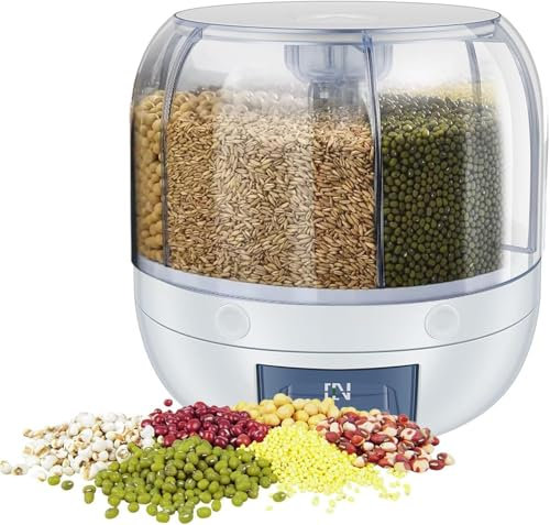 Dispensador de alimentos redondo de 6 rejillas, dispensador de cereales giratorio de 360°, dispensador de arroz, contenedores de almacenamiento de alimentos secos, dispensador de granos transparentes