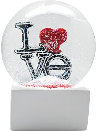 Palla di neve con cuore | Scritta Love su piedistallo bianco | Sfera in vetro | altezza 12 cm, larghezza 10 cm | regalo di San Valentino festa del partner | 10007