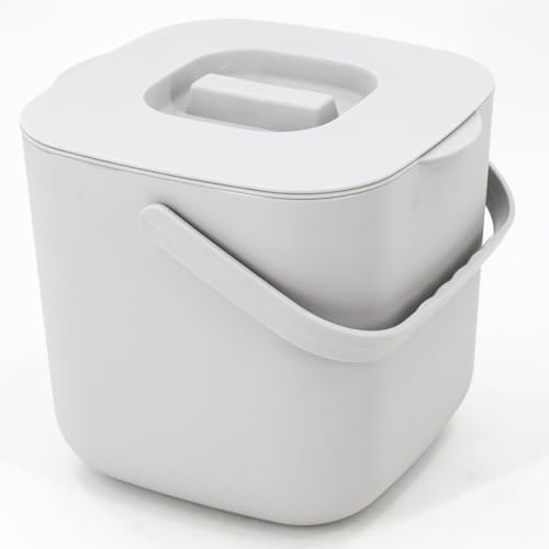 JADERLU Stylish Kitchen Compost Bin- 1.85 Gal/ 7L Countertop Compost Bin with Lid, Inner Sieve for Separating Liquid from Food, Easy to Clean (White, 1.85GAL)