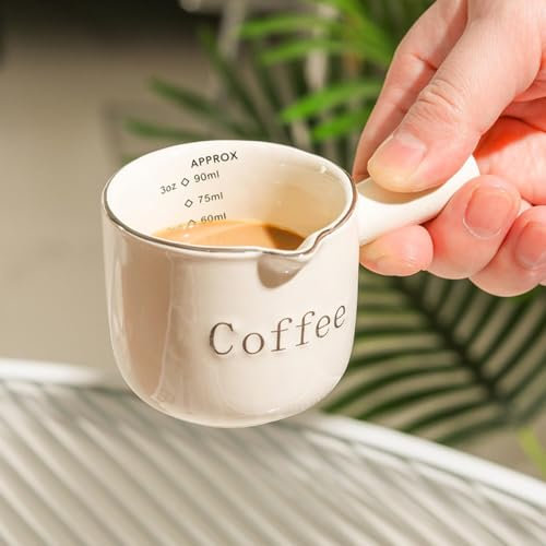 crayfomo Milky silver coffee ceramic measuring cup, double scale espresso extraction cup, 6.5CM*9.1CM
