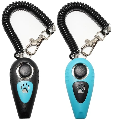 HoAoOo Pet Training Clicker mit Pfeife und Handschlaufe - Hundetraining Clickers Pfeifen (Schwarz + Blau)